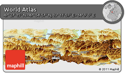 Physical Panoramic Map of the Area around 47° 41' 6" N, 13° 40' 30" E
