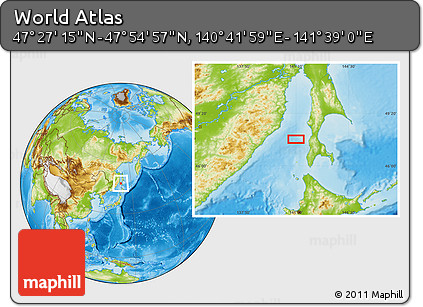 Physical Location Map of the Area around 47° 41' 6" N, 141° 10' 30" E