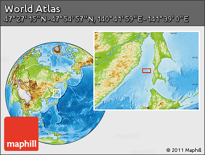 Physical Location Map of the Area around 47° 41' 6" N, 141° 10' 30" E