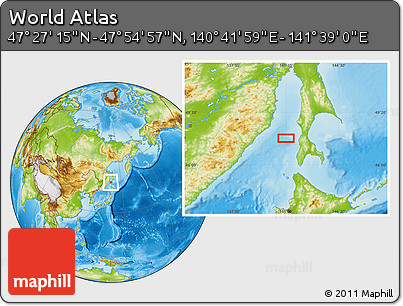 Physical Location Map of the Area around 47° 41' 6" N, 141° 10' 30" E