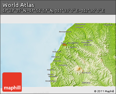 Physical 3D Map of the Area around 47° 41' 6" N, 142° 1' 30" E