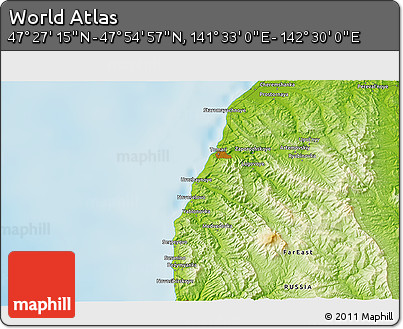Physical 3D Map of the Area around 47° 41' 6" N, 142° 1' 30" E