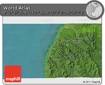 Satellite 3D Map of the Area around 47° 41' 6" N, 142° 1' 30" E