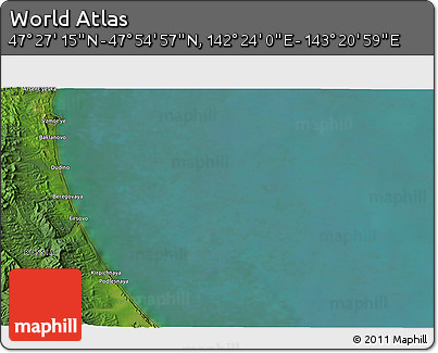 Satellite 3D Map of the Area around 47° 41' 6" N, 142° 52' 30" E