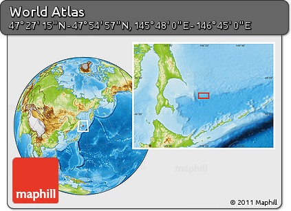 Physical Location Map of the Area around 47° 41' 6" N, 146° 16' 30" E