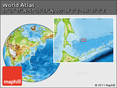 Physical Location Map of the Area around 47° 41' 6" N, 146° 16' 30" E