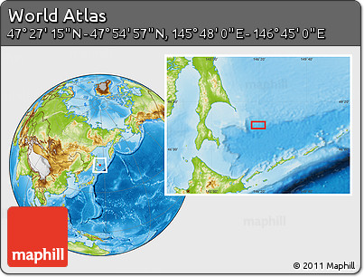 Physical Location Map of the Area around 47° 41' 6" N, 146° 16' 30" E