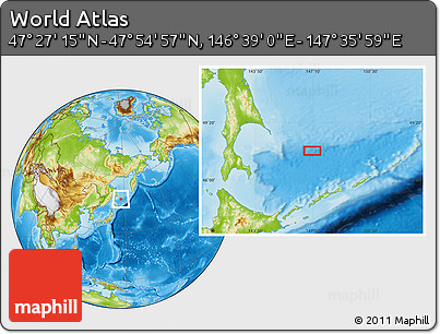 Physical Location Map of the Area around 47° 41' 6" N, 147° 7' 30" E