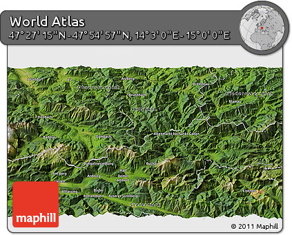 Satellite 3D Map of the Area around 47° 41' 6" N, 14° 31' 30" E