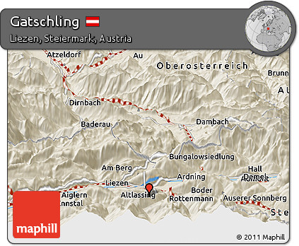Shaded Relief Panoramic Map of Gatschling