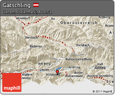 Shaded Relief Panoramic Map of Gatschling