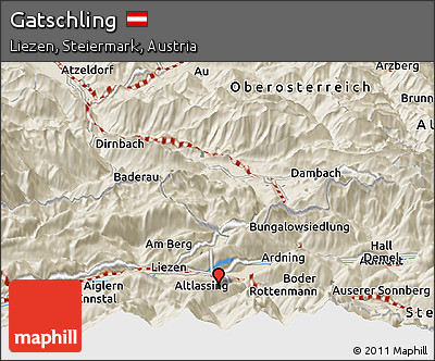 Shaded Relief Panoramic Map of Gatschling