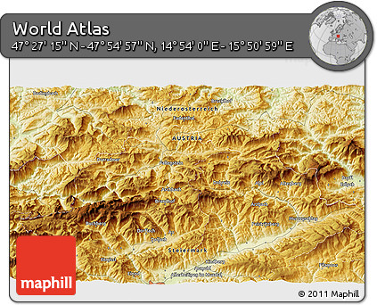 Physical 3D Map of the Area around 47° 41' 6" N, 15° 22' 30" E