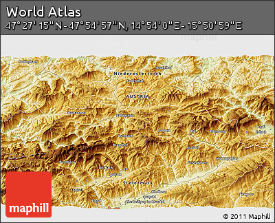 Physical 3D Map of the Area around 47° 41' 6" N, 15° 22' 30" E