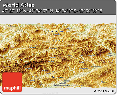 Physical 3D Map of the Area around 47° 41' 6" N, 15° 22' 30" E