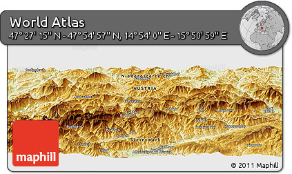 Physical Panoramic Map of the Area around 47° 41' 6" N, 15° 22' 30" E