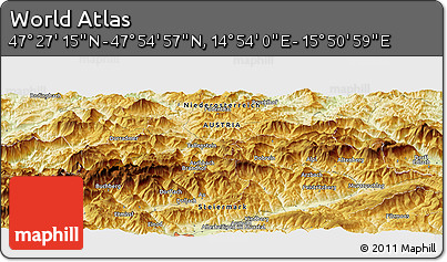 Physical Panoramic Map of the Area around 47° 41' 6" N, 15° 22' 30" E
