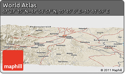 Shaded Relief Panoramic Map of the Area around 47° 41' 6" N, 16° 13' 30" E
