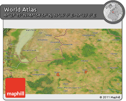 Satellite 3D Map of the Area around 47° 41' 6" N, 17° 4' 30" E