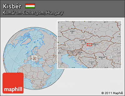 Gray Location Map of Kisbér, hill shading
