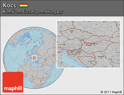 Gray Location Map of Kocs, hill shading