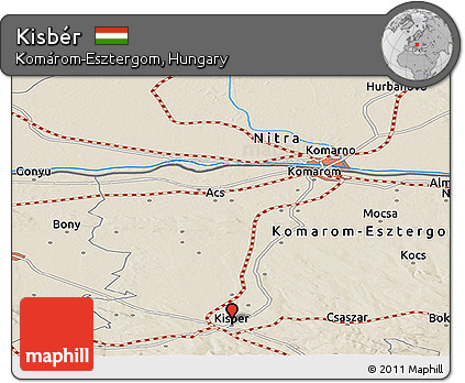 Shaded Relief Panoramic Map of Kisbér
