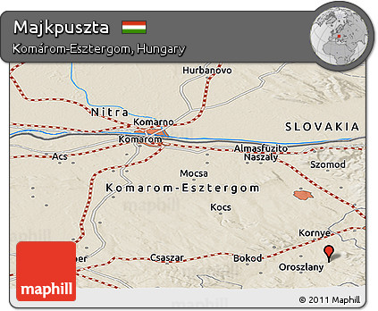 Shaded Relief Panoramic Map of Majkpuszta