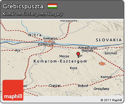 Shaded Relief Panoramic Map of Grébicspuszta