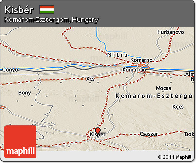 Shaded Relief Panoramic Map of Kisbér