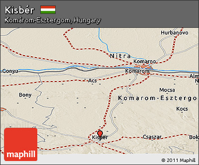Shaded Relief Panoramic Map of Kisbér