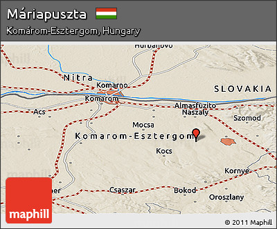 Shaded Relief Panoramic Map of Máriapuszta