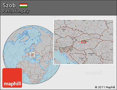Gray Location Map of Szob, hill shading