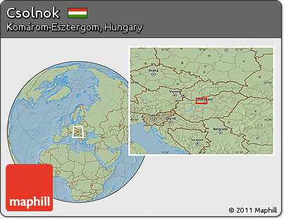 Savanna Style Location Map of Csolnok, hill shading