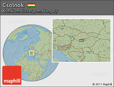 Savanna Style Location Map of Csolnok, hill shading