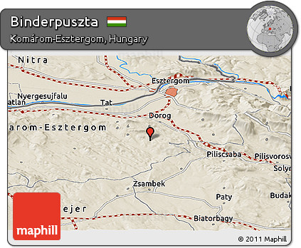 Shaded Relief Panoramic Map of Binderpuszta
