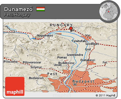 Shaded Relief Panoramic Map of Dunamező