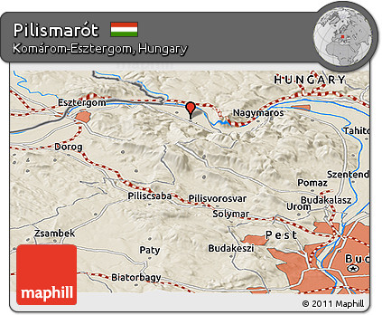 Shaded Relief Panoramic Map of Pilismarót