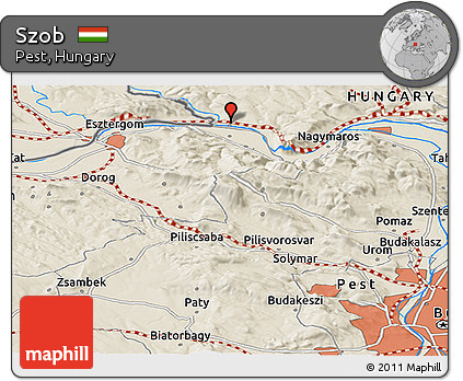 Shaded Relief Panoramic Map of Szob