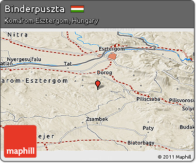 Shaded Relief Panoramic Map of Binderpuszta