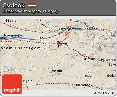 Shaded Relief Panoramic Map of Csolnok