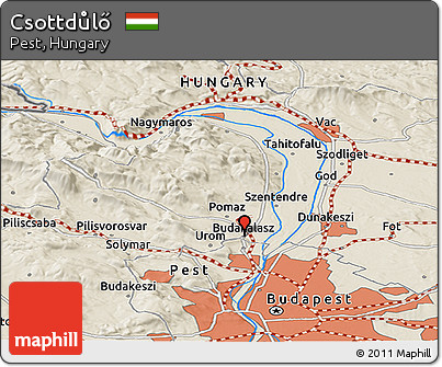 Shaded Relief Panoramic Map of Csottdůlő
