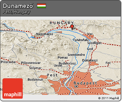 Shaded Relief Panoramic Map of Dunamező