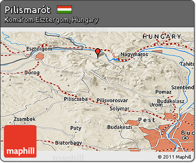 Shaded Relief Panoramic Map of Pilismarót