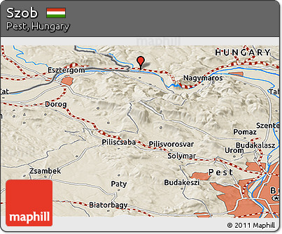 Shaded Relief Panoramic Map of Szob