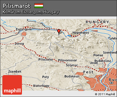 Shaded Relief Panoramic Map of Pilismarót