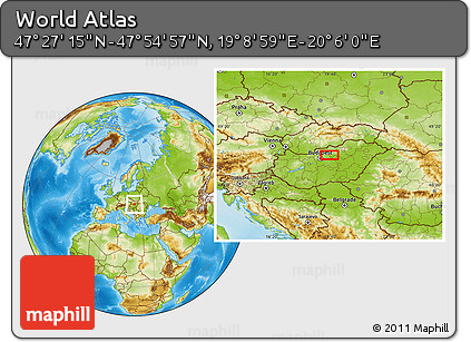Physical Location Map of the Area around 47° 41' 6" N, 19° 37' 30" E
