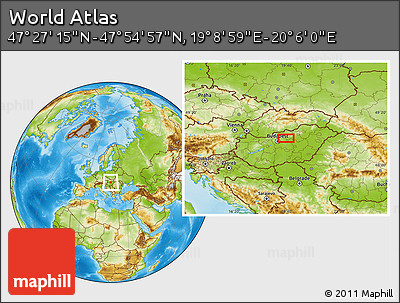 Physical Location Map of the Area around 47° 41' 6" N, 19° 37' 30" E