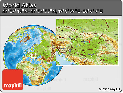 Physical Location Map of the Area around 47° 41' 6" N, 19° 37' 30" E