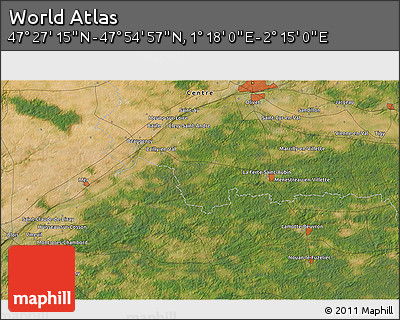 Satellite 3D Map of the Area around 47° 41' 6" N, 1° 46' 29" E