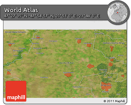 Satellite 3D Map of the Area around 47° 41' 6" N, 21° 19' 30" E